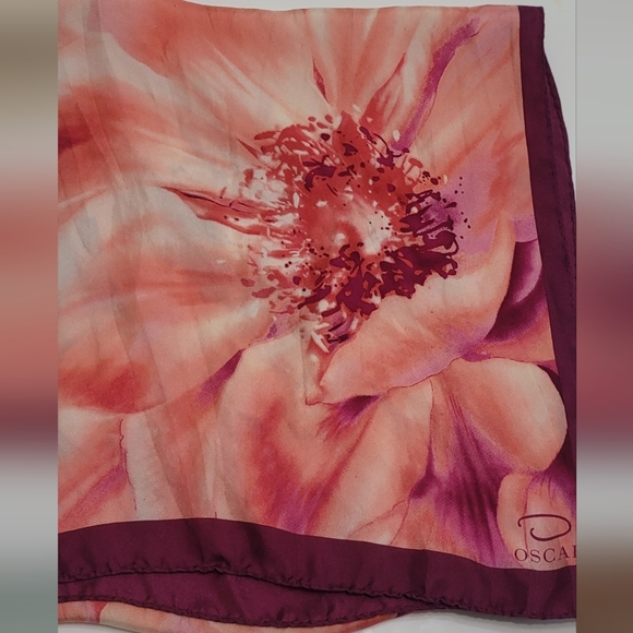 Oscar de la Renta Coral and Burgundy Floral Scarf - Picture 5 of 5